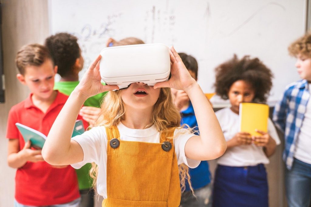 child learning with a virtual reality headset